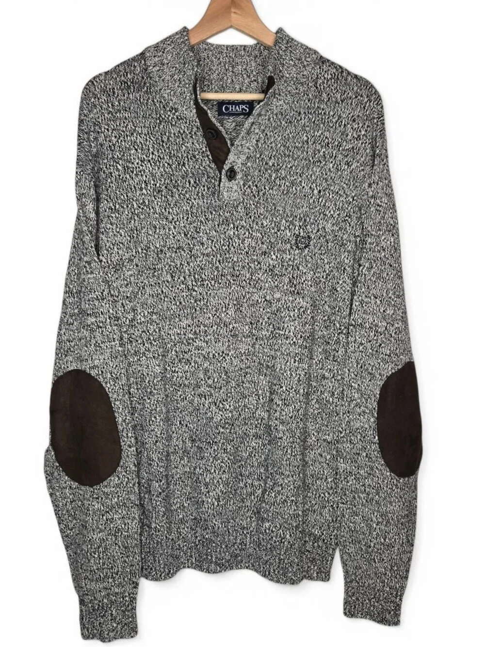 NWT Chaps Twist‎ Knit Mock Neck Sweater Men Two Tone Patch Elbow Preppy  XL